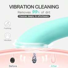 Rechargeable Silicone Facial Cleansing Brush For Deep Cleaning, Green, Heat Massage And Vibration Exfoliation, Waterproof, Unisex - 綠色 - 查看 2