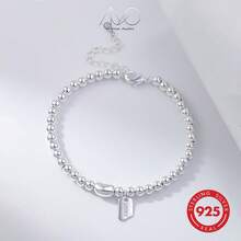 1pc 925 Silver Bead Bracelet For Women, Asymmetrical Beaded Bracelet, Minimalist & Versatile, Suitable For Daily Wear, Gatherings, Gifting To Friends & Family - Silver - View 7