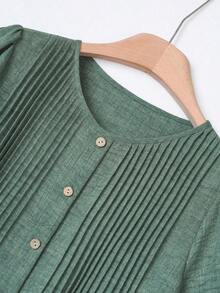 Conjunto informal de top de manga corta de cuello redondo y pantalones a rayas - Burdeos - Ver 3