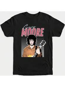 Camiseta vintage de estilo americano para verano, divertida camiseta estampada con gráficos de bandas de rock retro para hombre - Camiseta de Gary Moore, Thin Lizzy (Phil Lynott, Brian Downey) - lavable a máquina, ropa de la legendaria banda de rock irlandesa, álbum de la Copa Mundial 2026, tops, camisetas de mujer, ropa de hombre. - Negro - Ver 6