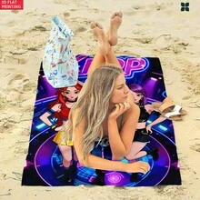 1pc Beach Towel In K-POP Style With A Pink-Purple Gradient Starlight Background, Featuring Anime Character Designs, Suitable For Beach Vacations, Poolside Relaxation, Outdoor Parties, Terrace Rest, And Camping - B - View 6