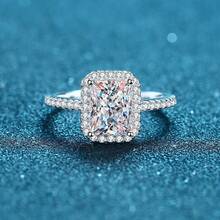 Swaro Anillo de plata pura XDY925 para mujer con microincrustaciones de piedras en forma de cubo de azúcar, 1 quilate, 2 quilates, anillo de moissanita irregular de cuatro puntas.Diamante sintético Moissanita, pasa detector de diamantes - biselado de 5*7 (corte radiante) - Ver 2