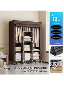 Multi-Layer Metal Wardrobe, Portable Modular Closet With Dust-Proof Cover, Large Capacity Hanging Rack With Hanging Rod And Shoe Storage, Space-Saving Storage Rack, Suitable For Dorms, Rentals, Bedrooms, Walk-In Closets, Wardrobes - Multicolor - View 3