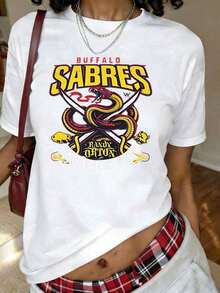 Camiseta con estampado de espadas de Randy Orton, manga corta, cuello redondo, estilo casual para verano y primavera, ropa de mujer - Blanco - Ver 7