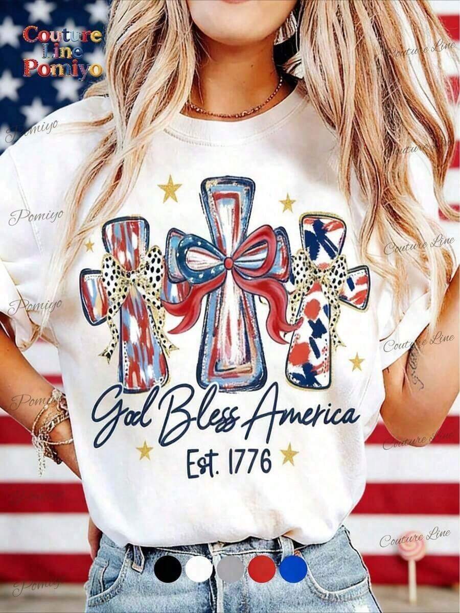 Camisetas gráficas para la celebración del 250º aniversario de la América, camiseta de cuello redondo, camiseta con la frase "God Bless America", camiseta de regalo para el 250º aniversario de la USA, camiseta unisex para el Día de la Independencia, 4 de julio, estilo casual, cuello redondo, corte regular, 100% algodón, camiseta con diseño 1776, camiseta conmemorativa del Día de la Independencia Patriótica. - Blanco - Ver 1