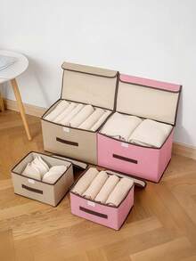 2/1 Large + Small/Set Pink Foldable Storage Box, Nordic Minimalist Style Non-Woven Fabric Material Rectangular Large Capacity Clothing Storage Box, Thickened Moisture-Proof Wear-Resistant With Lid Storage Box, Storage Organizer Box - Light Pink - View 7