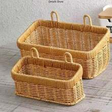 Wall Mounted Hanging Basket Imitation Rattan Fruit Vegetable Organizer Kitchen Storage Holder Home Decor Rack Container Sundries Shelf - MULTI - View 25