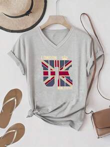 Talla grande - talla extra grande - camiseta de mujer, hecha de algodón puro, tela ligera y transpirable, diseño de cuello redondo, diseño estampado, corte de manga corta, adecuada para primavera y verano. - Gris Claro - Ver 6