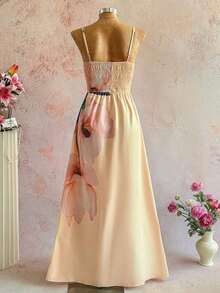 xheSHEIN Holidaya Vestido de tirantes finos para mujer de talla estándarxhe - Amarillo - Ver 2