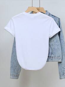 Disney T-shirt à manches courtes et col rond imprimé Minnie Mouse, orné de strass et d'un nœud papillon. Un modèle tendance et adorable. Confortable, élégant et polyvalent, idéal pour le printemps, l'été et l'automne. Un design optimiste et un tissu extensible. - Blanc - Voir 2