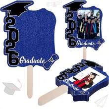 12 pièces Éventails à main silhouette de remise des diplômes, fournitures de fête de remise des diplômes personnalisées 2026, cadre photo DIY vierge, cadeaux de fête de remise des diplômes - Multicolore - Voir 3