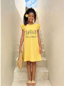 1pc Floral Print Dress For Teenage Girls, Minimalist & Fashionable - Ginger - View 1