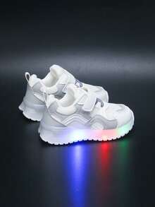 New Style Kids' Light-Up Glowing Skate Shoes, Casual White Sneakers For Boys And Girls Students - Beige - View 6