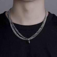 Black Multi-Layer Necklace Men And Women,  And High-End Design, Niche Steel-Hop Collarbone Chain Necklace, Non-Fading Women - 45+5CM Necklace - View 2