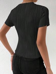 Camiseta de manga corta con textura elegante, primavera/verano - Negro - Ver 2