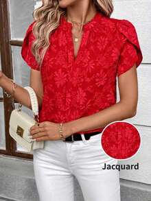 Blusa de mujer de escote en V con estampado de corazón y mangas con volantes para el verano y la playa - Rojo - Ver 9