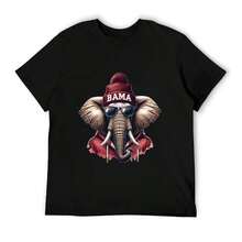 Camiseta de la mascota del equipo de fútbol americano de , Sport Elephant BAMA, de manga corta, estilo clásico, de algodón grueso, con estampado gráfico, camiseta informal de manga corta para mujer. - Negro - Ver 6