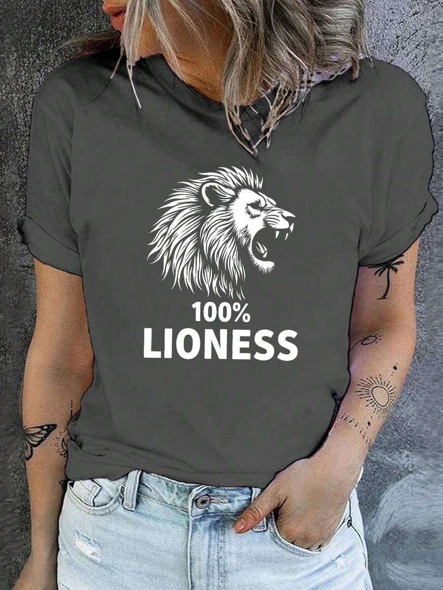 Talla grande - talla extra grande - camiseta de mujer, hecha de algodón puro, tela ligera y transpirable, diseño de cuello redondo, diseño estampado, corte de manga corta, adecuada para primavera y verano. - Gris Oscuro - Ver 1