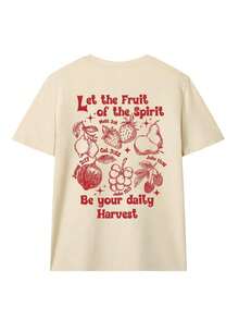 Camiseta holgada de estilo retro cristiano para mujer, cómoda y enérgica camiseta de cuello redondo con estampado de "Fruto del Espíritu" y versículo bíblico, estilo pastoral viral de INS, adecuada para el de agricultores, brunch, reuniones de la iglesia y quehaceres diarios de verano casual - Albaricoque - Ver 2