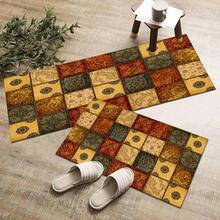 1 pieza Alfombra con estampado floral vintage, Serie de felpudos largos, Adecuado para sala de estar, lavandería, baño, cocina, dormitorio - Multicolor - Ver 1