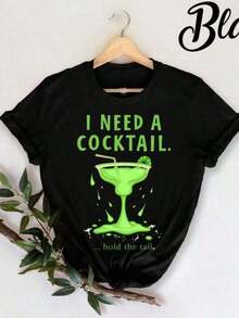 Je recherche une chemise à manches courtes sans ourlet, une chemise à motif cocktail, une chemise pour bar, des vêtements amusants pour les amateurs de boissons, des chemises pour femmes 100% cot - Noir - Voir 7