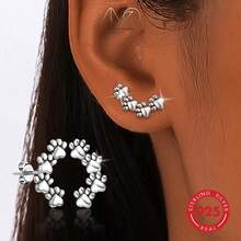 Boucles d'oreilles à tige pour femmes en argent sterling 925 avec disque rond texturé asymétrique minimaliste - Argent - Voir 3