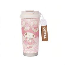 Miniso Bình giữ nhiệt cà phê bằng thép không gỉ Sanrio My Melody Lace Bow có dây đeo cổ tay, nắp lật chống rò rỉ, vòi uống kiêm ống hút, và là cốc du lịch bền chắc cho đồ uống nóng/lạnh. - Nhiều màu - Xem 7