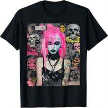 Womens Casual Cotton Skull Print Short Sleeve Round Neck T-Shirt - Negro - Ver 1