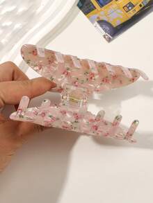 1pc Pink Ditsy Floral Semicircle Acrylic Hair Claw Clip, Versatile Hairstyle Accessory For Bun, Ponytail, Casual, Commute, Afternoon Tea - Multicolor - View 5