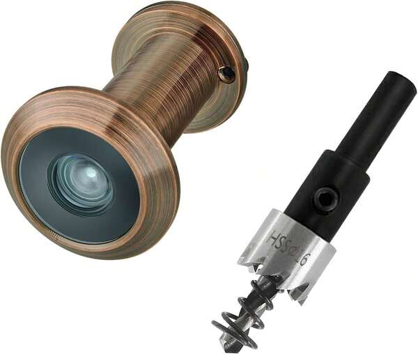 TOGU 220-Degree Solid Brass Peep Holes For Door With 16mm Drill Bit, 0.63 Inch Door Peephole With Privacy, Compatible With Door Thick From 1-3/8" To 2-1/6", Antique Copper
