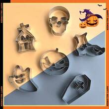 Halloween Cookie Cutters, Stainless Steel Ghost House, Skull, Pumpkin Shaped Fondant Biscuit Mold, Baking Tools - View 2