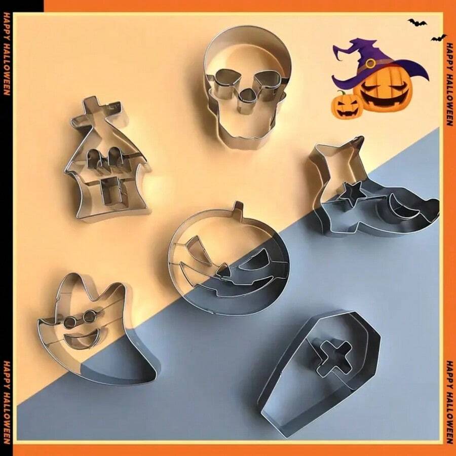 Halloween Cookie Cutters, Stainless Steel Ghost House, Skull, Pumpkin Shaped Fondant Biscuit Mold, Baking Tools