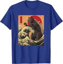 Catzilla Cat - Camiseta japonesa de anime Kawaii Sunset, Negro - - azul real - Ver 4