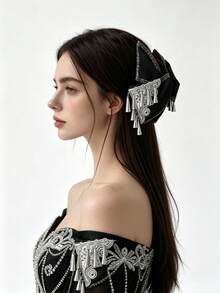 1 pieza Pinza de pelo elegante vintage con borla triangular para mujer, accesorio para coleta y moño, pinza de pelo negra clásica, accesorio para el cabello estilo vacaciones - Multicolor - Ver 5