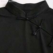 MewMuse.  Camiseta ajustada con cuello Mao, diseño de botones y abertura, de estilo chino retro y moderno para mujer - Negro - Ver 7