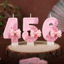 1PC Pink Polka Dot Bow 0-9 Number Birthday Candle Creative New Style, Wedding Decoration, Suitable For Cake Decoration, Dessert Table, Party Birthday Celebration Candle. - View 8