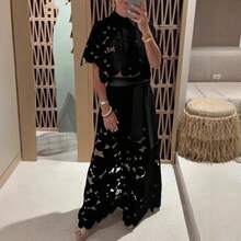 Conjunto Casual para Mujer Nueva Temporada Verano, Blusa Encaje Calado + Pantalones Largos - Negro - Ver 3
