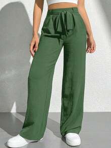 PETITE Pantalones anchos largos para mujeres, en unicolor, cintura alta con cinturón para un estilo suelto - verde menta - Ver 5