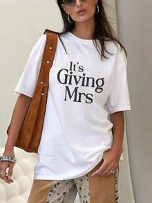 Camiseta de manga corta con estampado de letras informal para mujer , verano - Blanco 3 - Ver 1