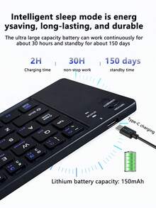 Foldable Bluetooth Keyboard, Portable Wireless Keyboard, Ultra-Thin Rechargeable Keyboard For Travel, Compatible With IOS, Android, Windows Smartphones, Tablets, Laptops - View 10