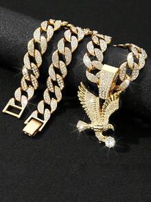 Mặt dây chuyền hình cánh dơi đính đá toàn bộ theo phong cách Hip-Hop Châu Âu và Mỹ, dây chuyền kiểu , phụ kiện vòng cổ đính đá cá nhân hóa dành cho nam giới theo phong cách rap đường phố. - Vòng cổ mặt dây chuyền đại bàng - Xem 15
