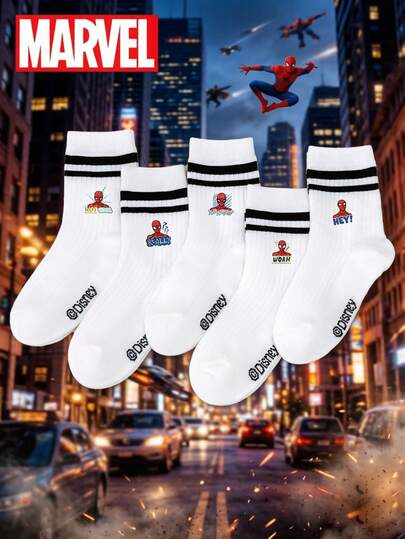  5 đôi tất trẻ em Marvel Spider-Man, tất hoạt hình siêu anh hùng unisex dành cho bé trai và bé gái, tất thể thao dài đến bắp chân thoáng khí, thấm hút mồ hôi, tất sọc dễ thương dành riêng cho người hâm mộ Marvel, tất thoải mái đa năng cho mọi mùa, phù hợp để mặc đi học và chơi hàng ngày, bền và thân thiện với da, món quà hoàn hảo cho trẻ em.