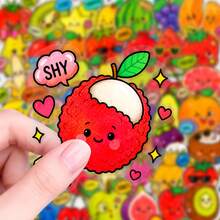50pcs Vibrant Cartoon Fruit Theme Stickers, Healing Style, Personalized Waterproof Decorative Stickers, Fresh Ins Style, DIY Material For Phone Cases And Notebooks - Black - View 2