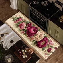 1pc 2D Floral Pattern Printed Rug, Long Doormat Series, Indoor Entrance Mat, Bedroom Bedside Mat, Kitchen Mat, Suitable For Living Room, Laundry Room, Bathroom - Multicolor - View 8