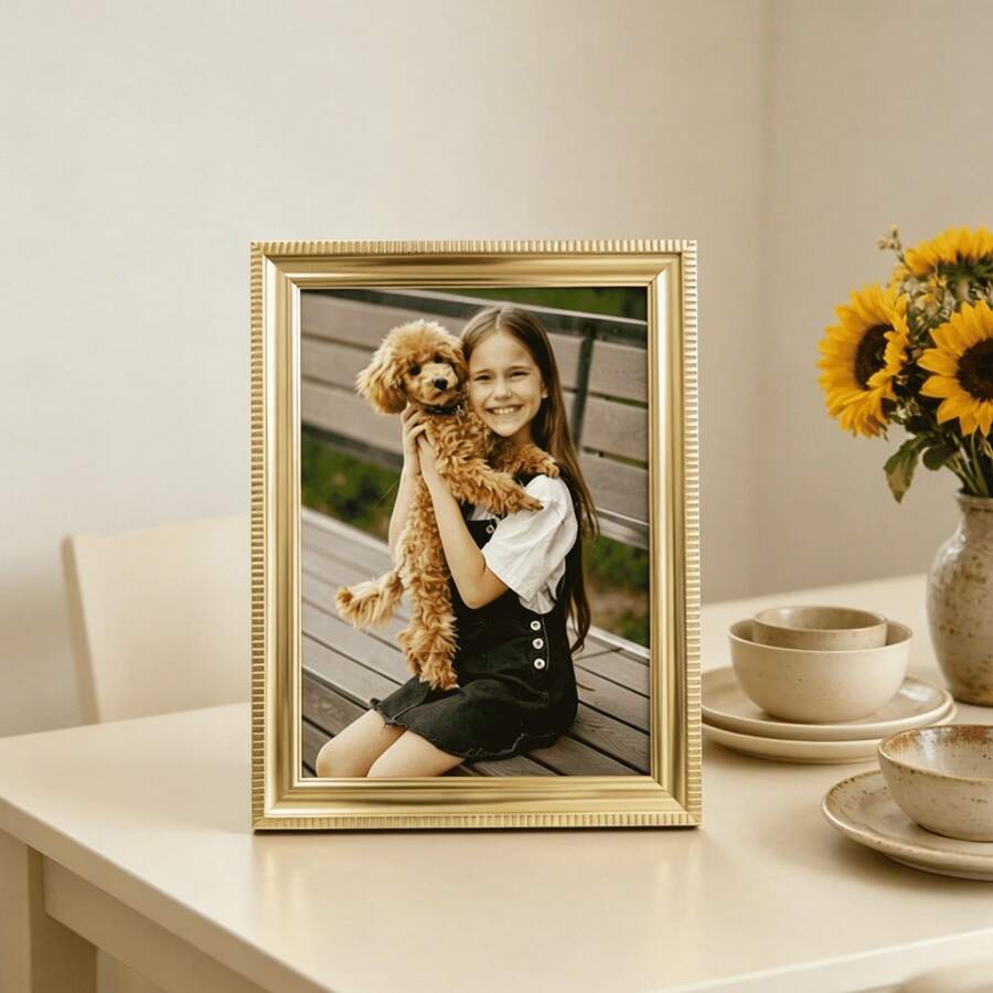 1pc Gold/Silver Photo Frame, Fits 3.5x5", 4x6", 5x7", 6x8", 8x10" Photos, Horizontal Or Vertical Display, Ideal Home Decor For Living Room, Study, Hallway