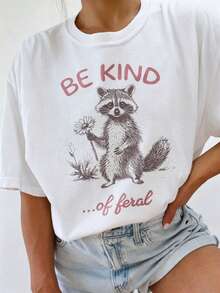 Unisex Be Kind Of Racoon T-Shirt, 100% Cotton, Plus Size, Sarcastic And Ironic T-Shirt, Mental Health Gift For Her - 白色 - 查看 7