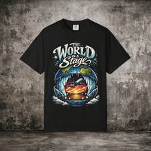 Camiseta unisex, Camiseta con estampado de globo terráqueo "El mundo es un escenario"|AviónVolandoFueradeHieloCortinaRunway,ropa de mujer,blusas para mujer,tops para mujer,camisetas para mujer,Conjunto Casual Diario, Ajuste Regular, Combinación Diaria, Estampado Gráfico, Conjunto Casual Deportivo Diario, Ajuste Regular, Combinación Diaria, Estampado Gráfico, Casual Deportivo - Negro - Ver 1