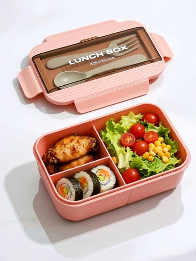 1pc Lunch Box With 3 Compartments, Microwave & Dishwasher Bento Box For Pasta, Fruit, Chicken Wings, Suitable For Work, School, Outdoor Picnic