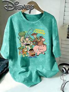 Disney, Toy Story Woody And His Friends Have A Classic Collection Of Printed Design, Large Retro Childlike T-Shirt, Old 100% Cotton T-Shirt, American Street Style, Retro Lovers In Spring And Summer Of 2026, Lovers' Dating Anniversary Disney Travel Girlfriends Nostalgic Atmosphere T-Shirt, Unisex, Excellent Gift, Washed Old T-Shirt. - 薄荷藍 - 查看 1