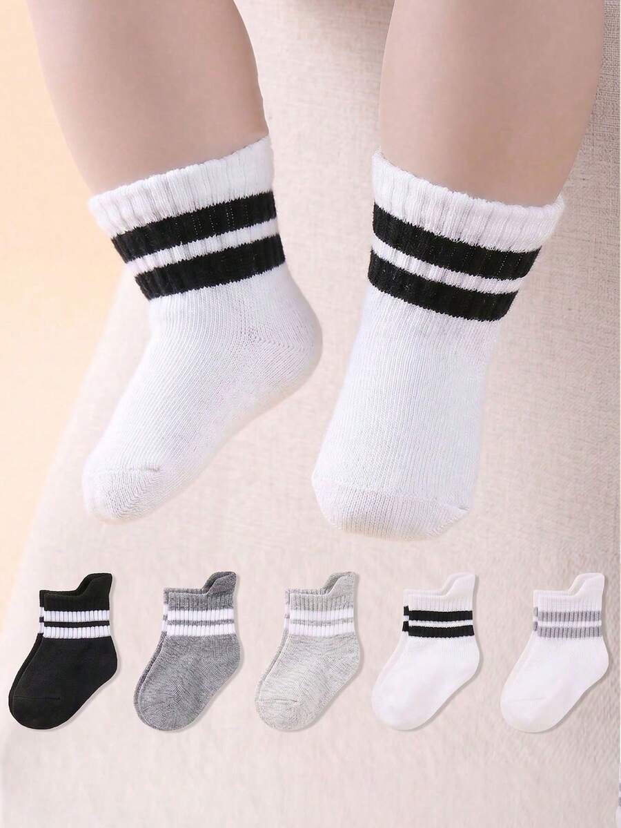 1/5/10/20 đôi tất dài đến bắp chân màu xám, tất unisex cho trẻ sơ sinh và trẻ nhỏ, tất bé sơ sinh tối giản, thoải mái, phù hợp cho mọi mùa, dành cho bé trai và bé gái từ 0-3 tuổi, với thiết kế sọc kép ở cổ tất, món quà lý tưởng cho Lễ Tạ ơn/Giáng sinh, có gót được gia cố để chống trơn trượt, thích hợp để mang hàng ngày và làm quà tặng trong các dịp lễ. - Nhiều màu - Xem 1